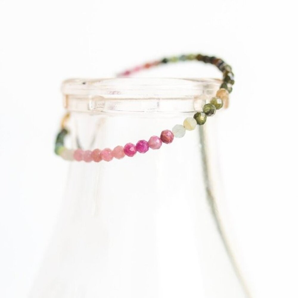Gemstone Watermelon Tourmaline Bracelet Waterproof Non Tarnish Gold Gift for Her - Picture 7 of 10